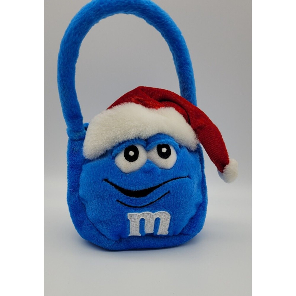 Galerie M&M 7" Blue Plush Christmas Santa Hat Purse Bag 2004 Stuffed Toy